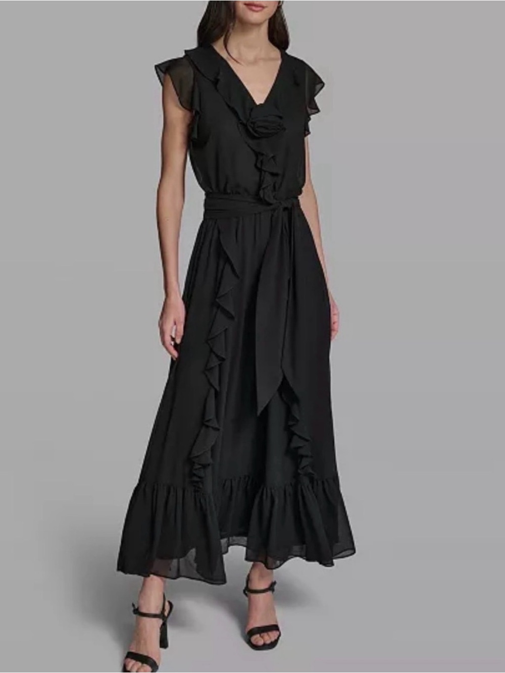 KARL LAGERFELD PARIS
Women's V-Neck Ruffle Trim
Dress